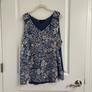 Fortune & Ivy Iced Denim Blue XXL Mixed Material Blouse V-Neck Sleeveless